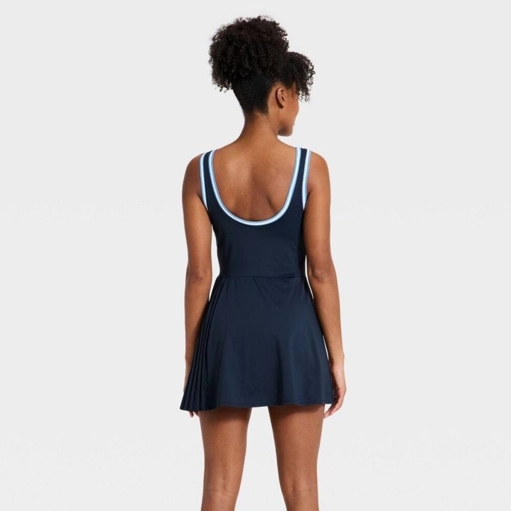 all in motion Navy Blue Strapless-Look Skater Dress with White Trim - Picture 2 of 4
